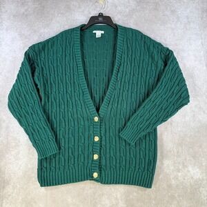 Jos A Bank Cardigan Mens Large Green Cable Knit Cotton Button Preppy AcademicUSA